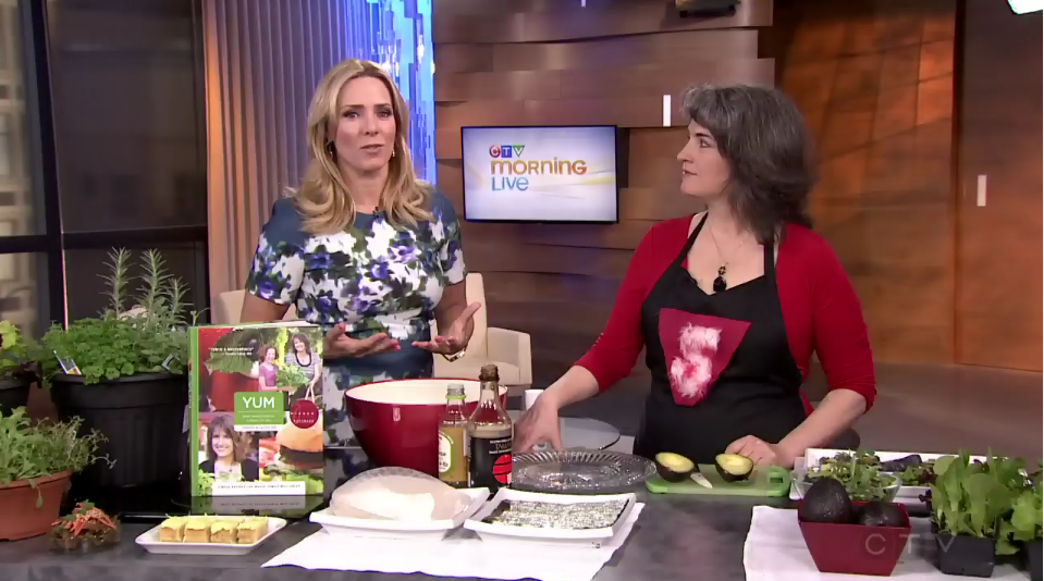 Dr. Theresa with Keri Adams on CTV Morning Live doing a Cooking Demo & Talking About Garden-to-Table Cooking, YUM & the Edible Gardening Revolution