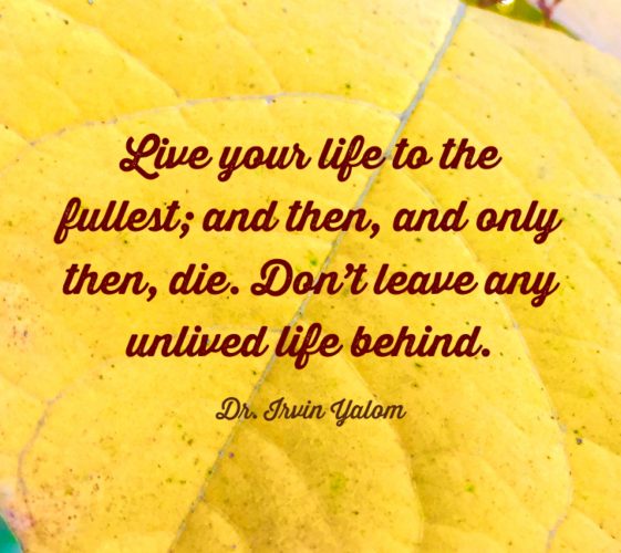 "Live your life to the fullest; and then, and only then, die. Don't leave any unlived life behind." ~Irvin Yalom